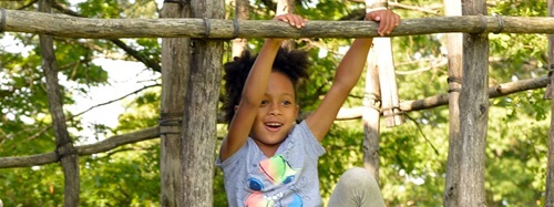 child on a wooden climbing frame