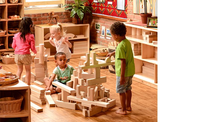 Kids building complex block structures
