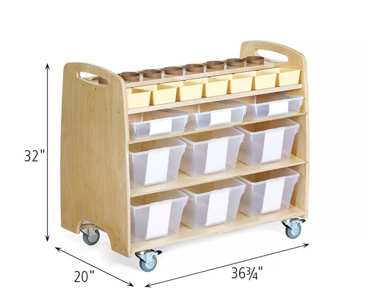 Dimensions of H558 Help Yourself Trolley w totes or baskets with F891 Deep Tote, Clear