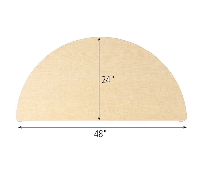 Dimensions of A855 Classroom Halfmoon Table 48 with A934 Adjustable Leg for Table, Medium, 4pack