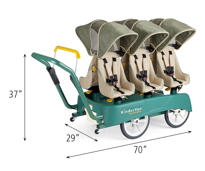 Dimensions of G646 KinderVan daycare stroller for 6 with Canopies
