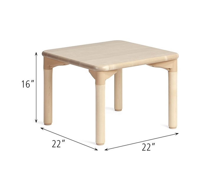 Dimensions of C221 Square Woodcrest Table with A883 Wood Leg for 16 Inch Table 4pack