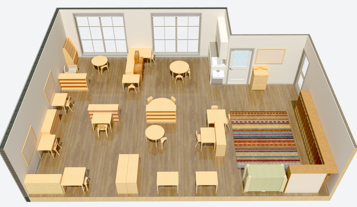 3D rendering of Floor layout for Montessory Primary classroom