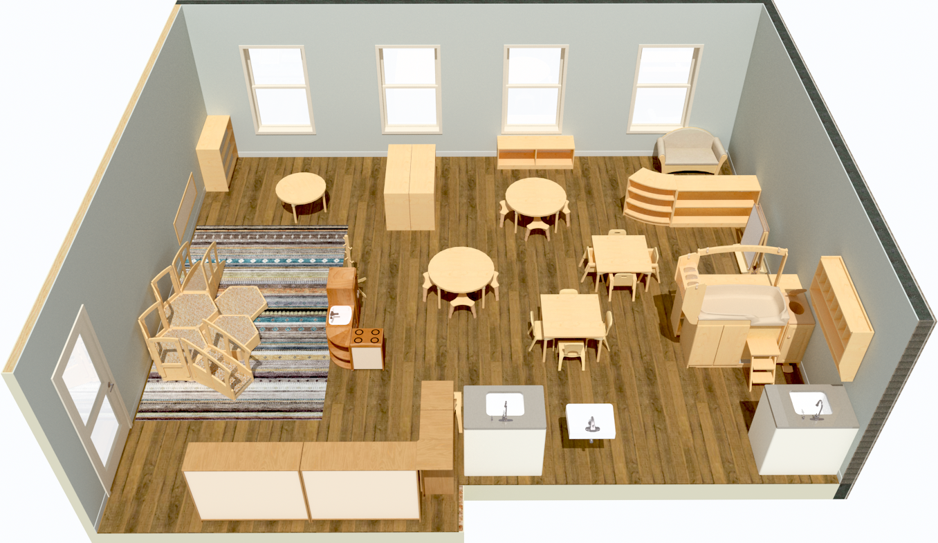 3D Rendering of Floor layout for Montessory Toddler classroom