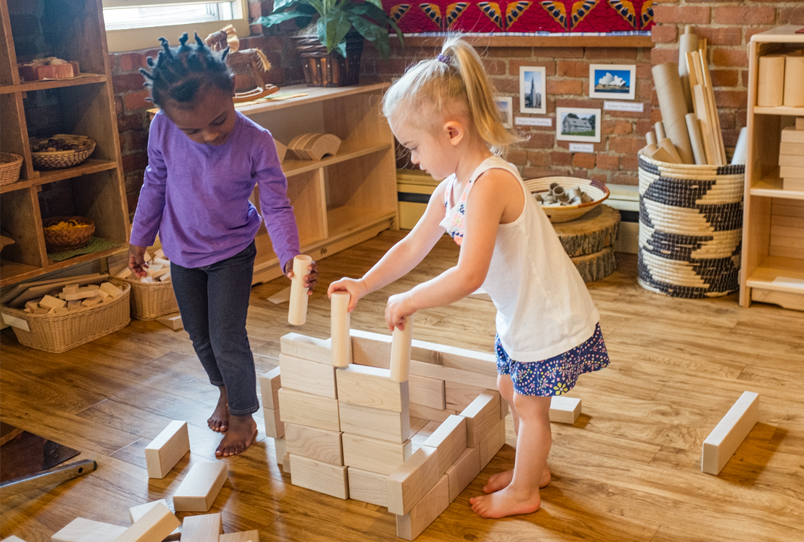 Kids building complex block structures
