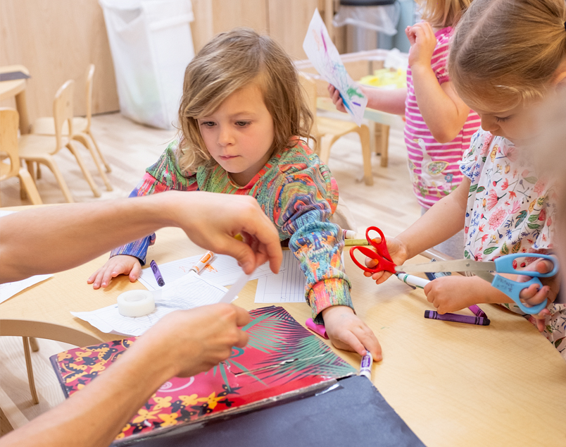 A child does an art project in class
