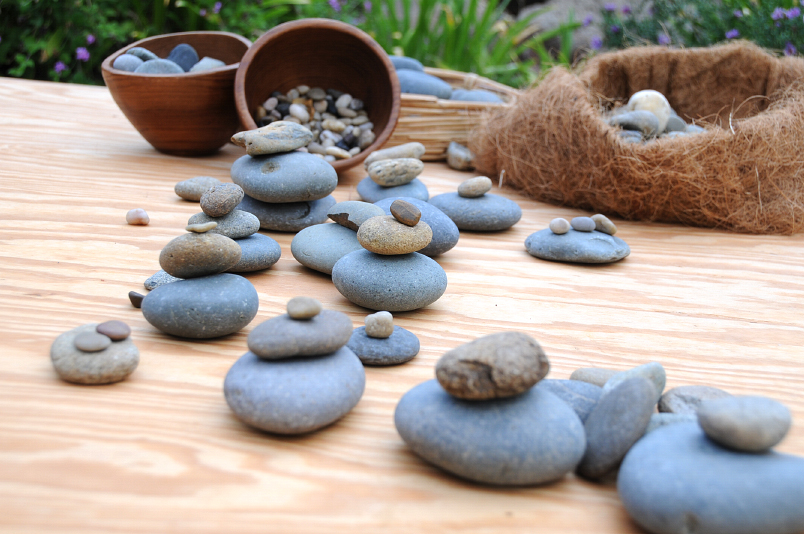 Stacked river rocks