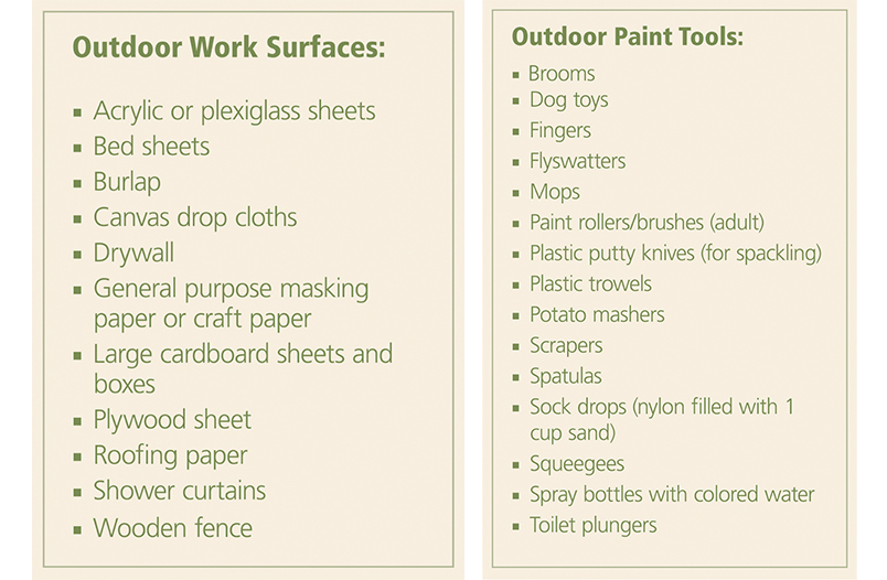 List of outdoor paint tools and work surfaces