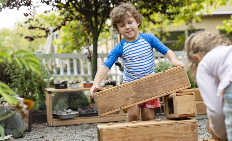 A child playing with Outlast Blocks