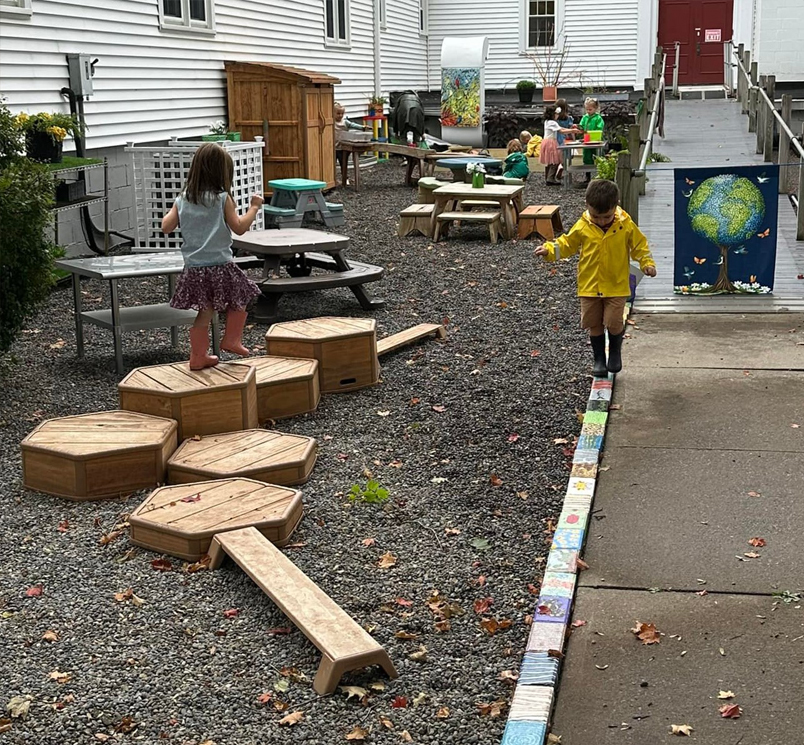 Toddler platforms in use in a yard