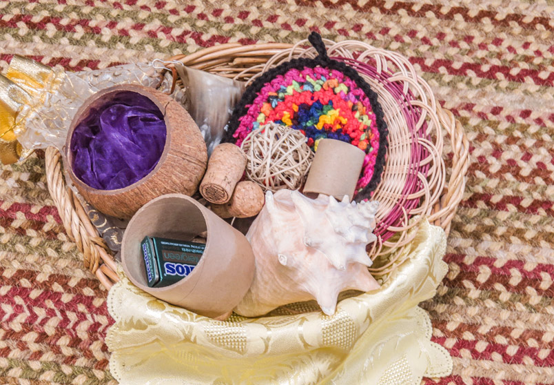 Basket with toys and manipulatives