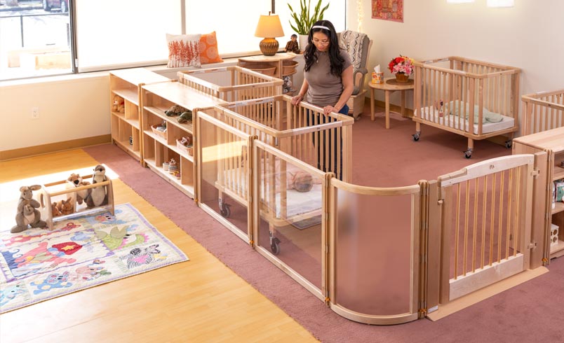 Clear nap divider demonstrating visibility in the classroom