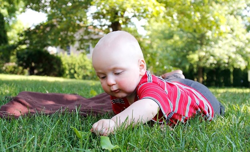 baby crawling in grass