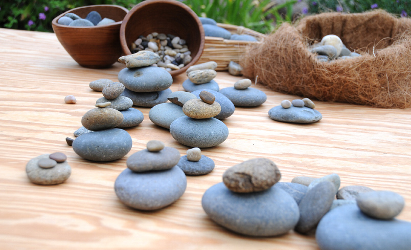 Stones stacked in small cairns