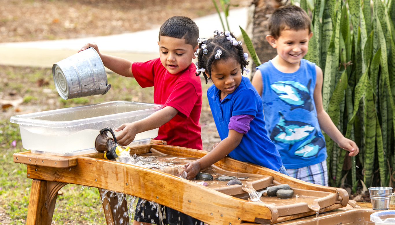 kids playing with a water table