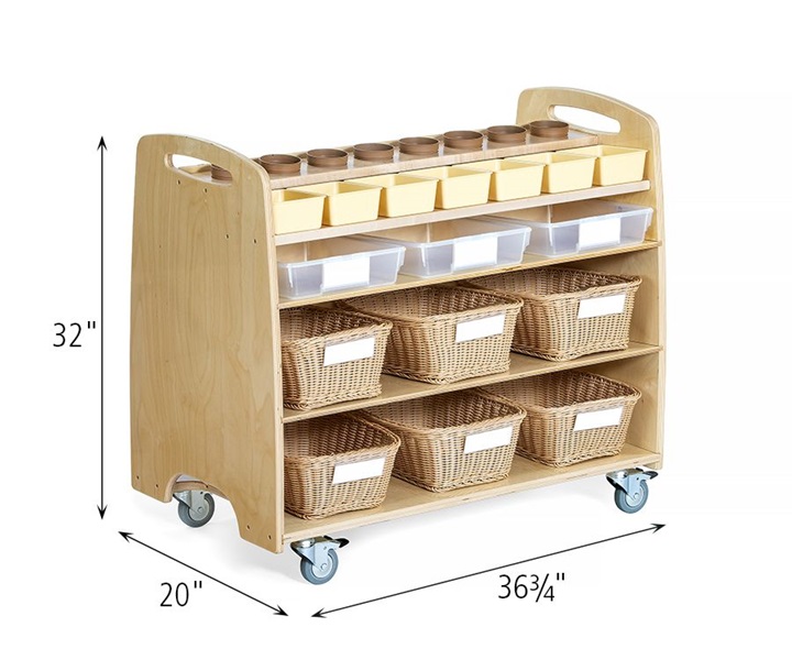 Dimensions of H558 Help Yourself Trolley w totes or baskets with G483 Deep Basket