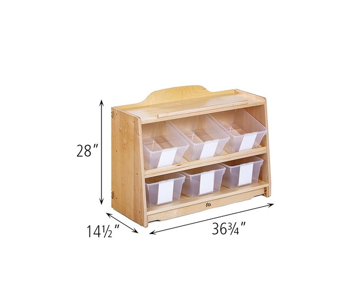 Dimensions of H575 Craft Shelf 3 with totes or baskets with F891 Deep Tote, Clear