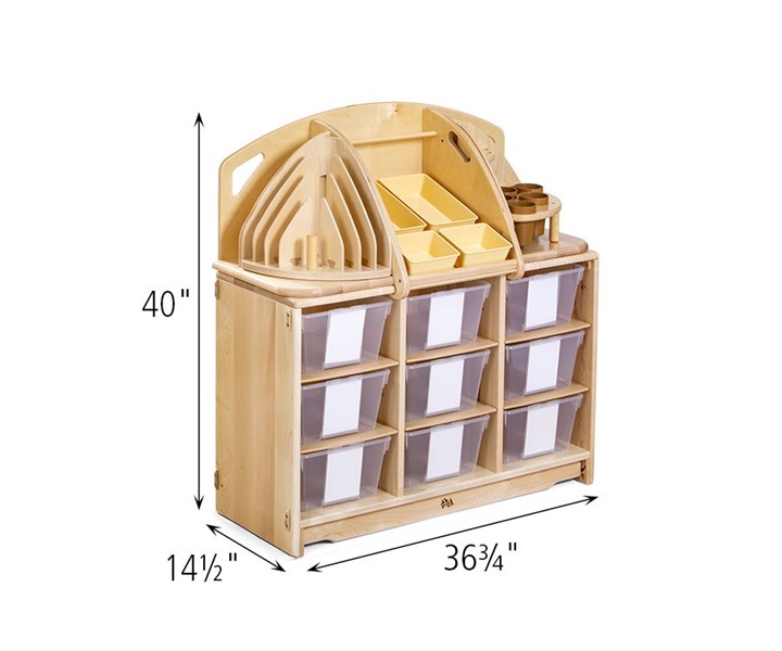 Dimensions of H577 Supply Unit 3 with totes or baskets with F891 Deep Tote, Clear