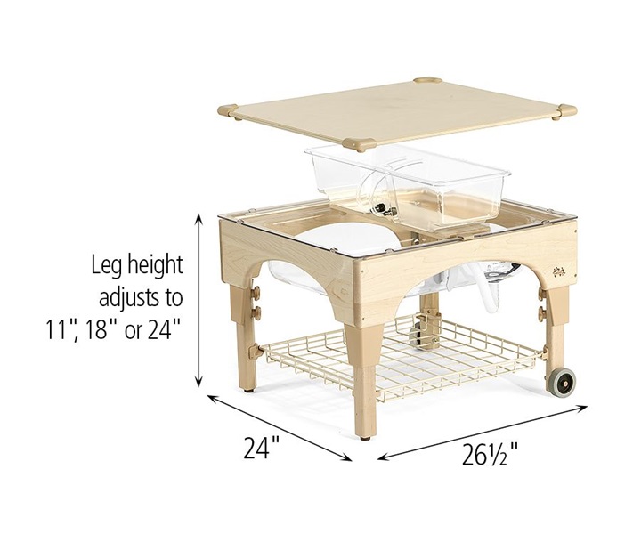 Dimensions of A625 Small Sand  Water Center with A634 Small Clear Table