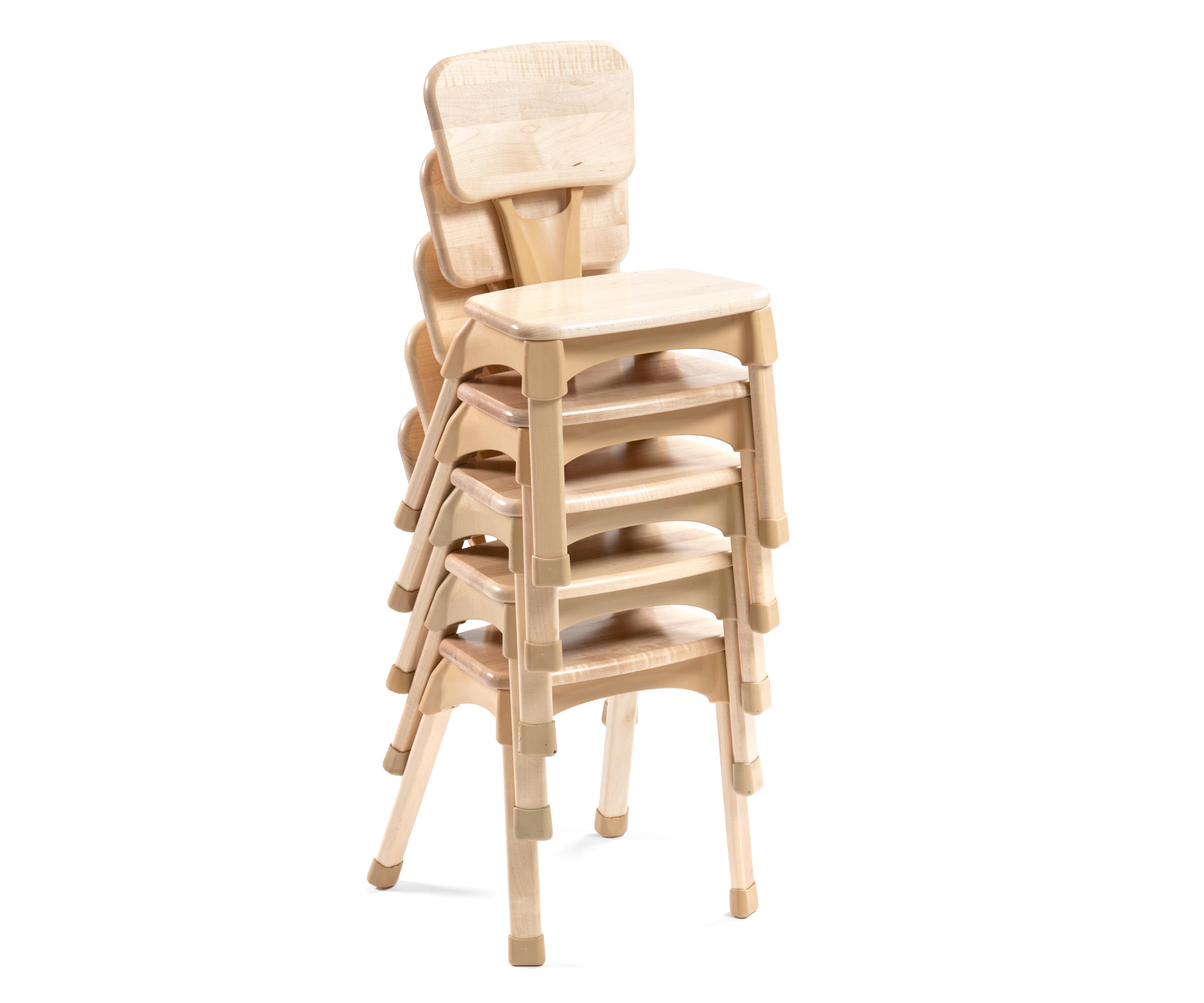 Classroom chairs stacked 5 high