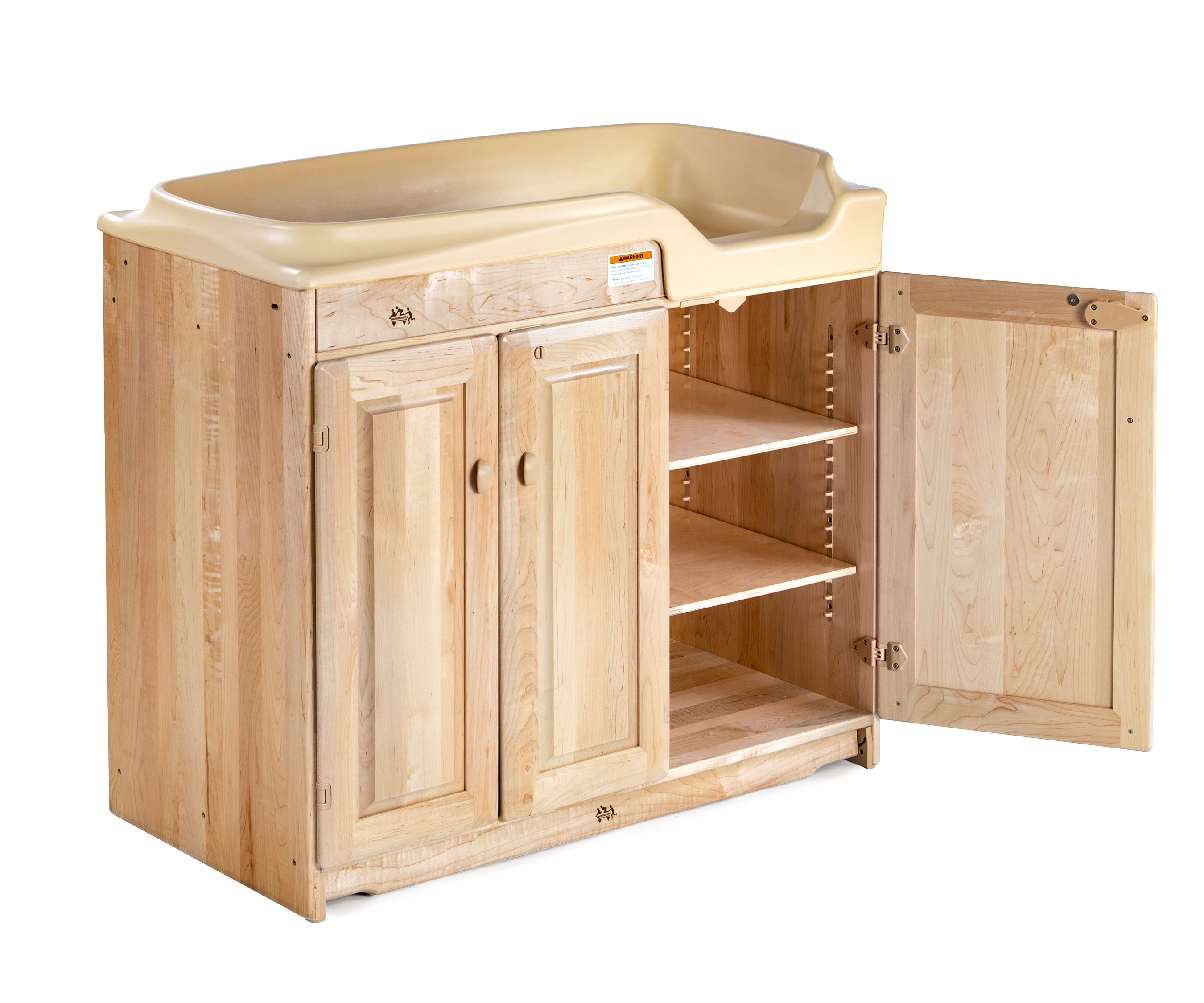 Changing table with one cabinet door open