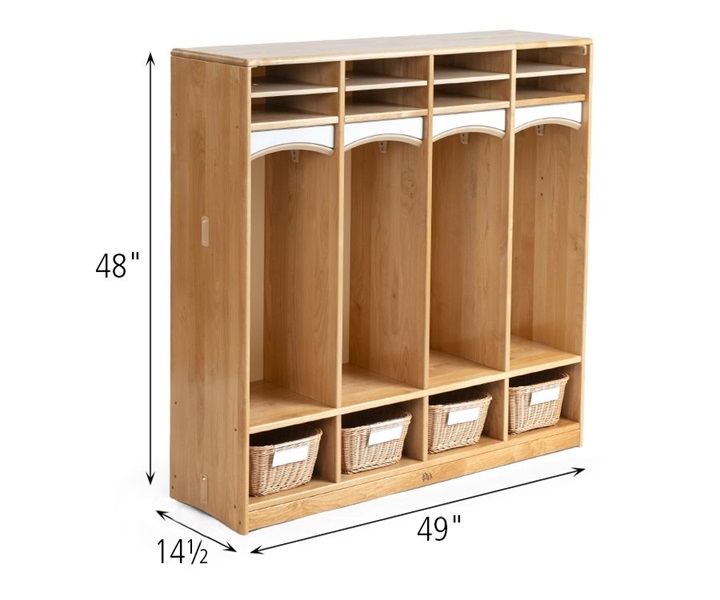Dimensions of A229 Kindergarten Cubby 4 Clear with G483 Deep Basket