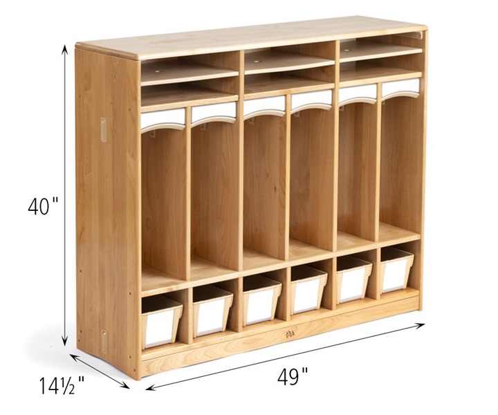 Dimensions of A254 Compact Toddler Cubby 6 Neutral with A292 Compact Tote