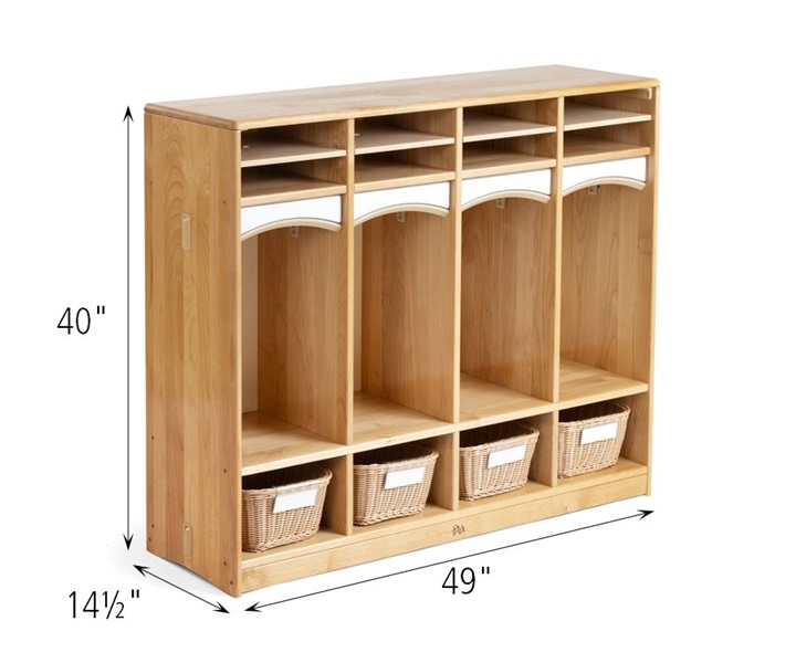 Dimensions of A259 Toddler Cubby 4 Clear with G483 Deep Basket