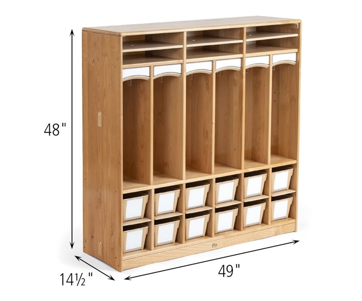 Dimensions of A264 Compact Preschool Cubby 6 Neutral with A292 Compact Tote