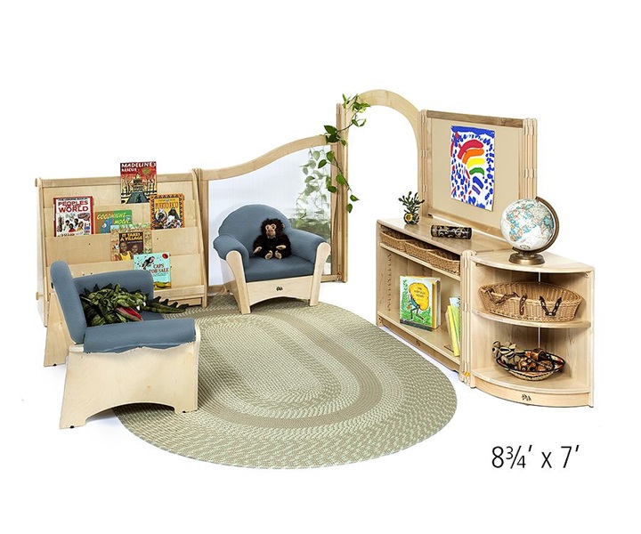 Dimensions of F955 Literacy Corner with J651 Childs Sofa Blue and J641 Childs Armchair Blue