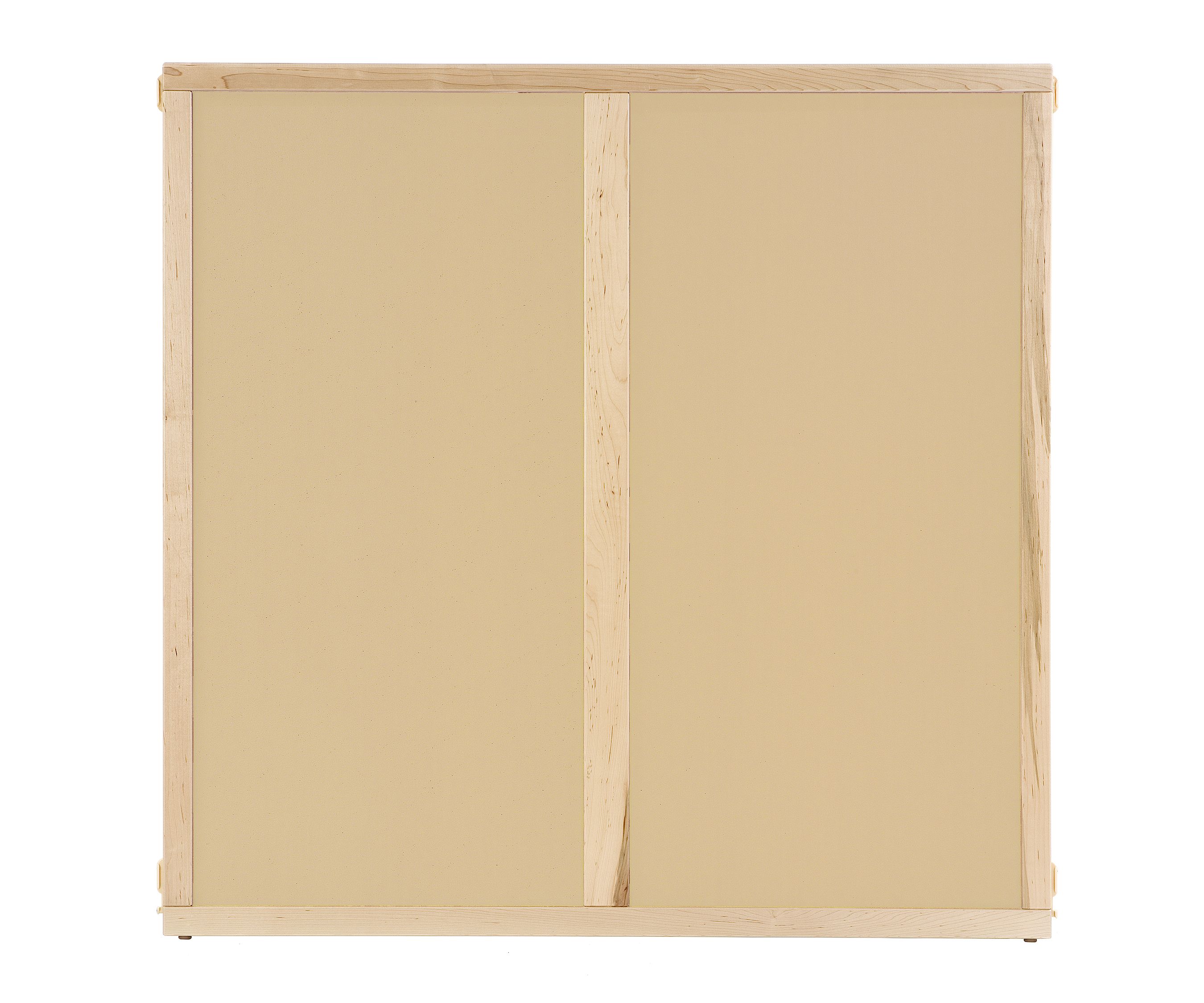 Bulletin Panel 48, a light tan panel framed by natural wood, with a vertical wood strip down the center.