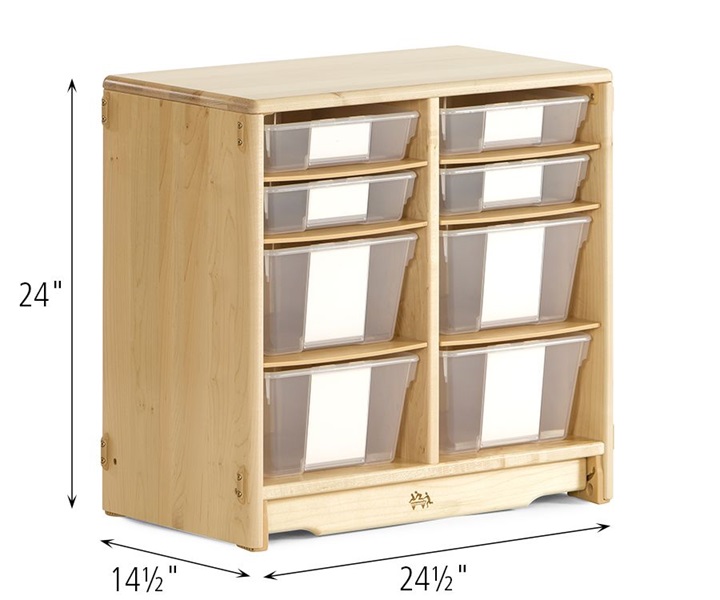 Dimensions of F681 Tote Shelf 2 x 24 with F891 Deep Tote, Clear and F881 Shallow Tote, Clear