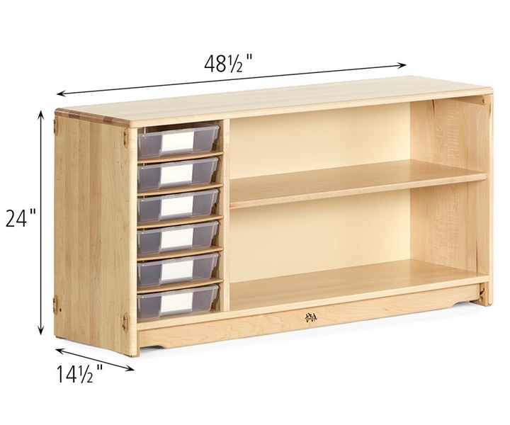 Dimensions of F683 MultiStorage Shelf 4 x 24 with F881 Shallow Tote, Clear