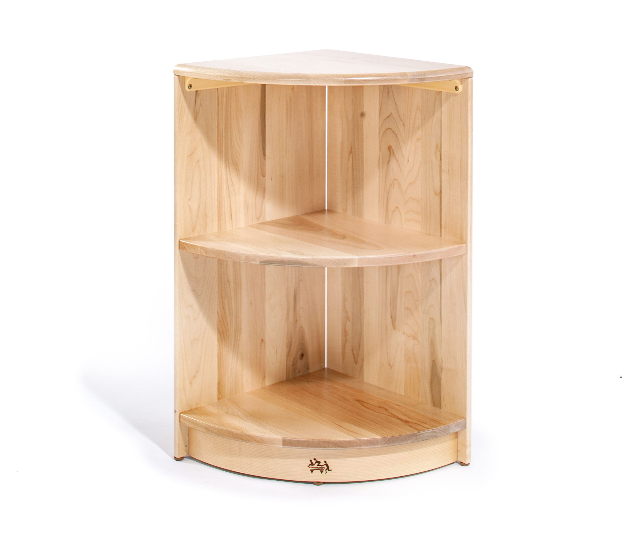 Oak corner store shelving unit