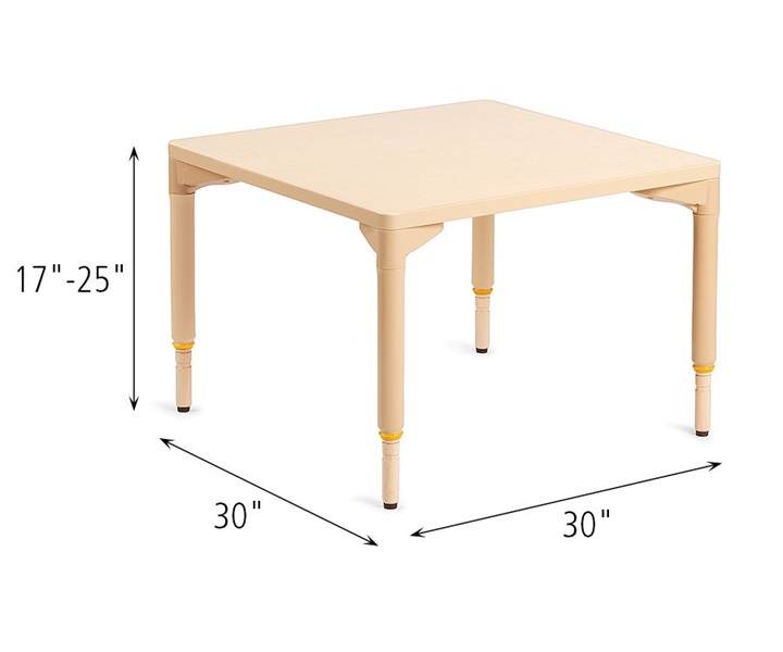 Dimensions of A815 Classroom Nursery Table 30 Inch x 30 Inch with A934 Adjustable Leg for Table, Medium, 4pack