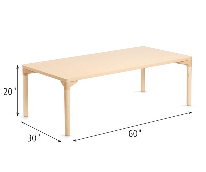 Dimensions of A801 Classroom Work Table 30 Inch x 60 Inch with A885 Wood Leg for 20 Inch Table 4pack