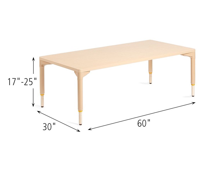 Dimensions of A801 Classroom Work Table 30 Inch x 60 Inch with A934 Adjustable Leg for Table, Medium, 4pack
