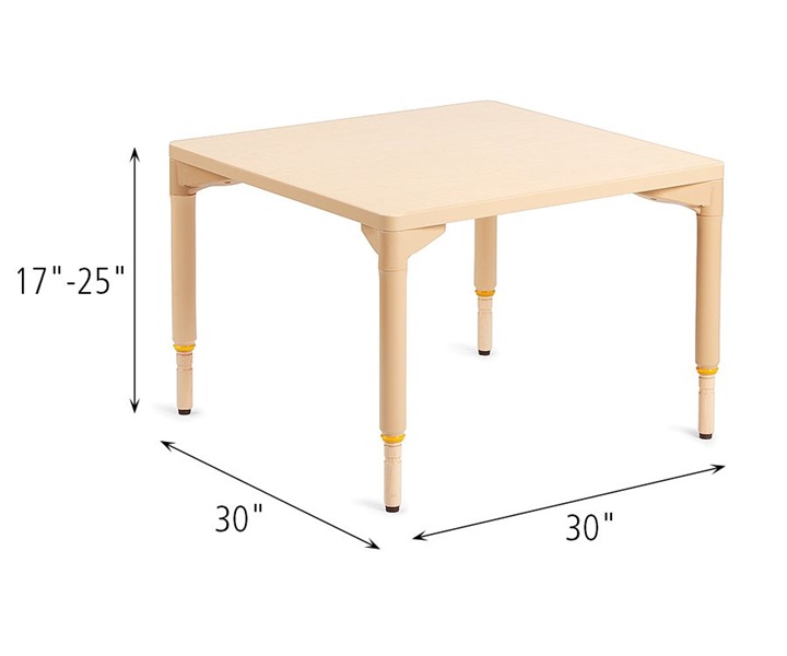 Dimensions of A815 Classroom Nursery Table 30 Inch x 30 Inch with A934 Adjustable Leg for Table, Medium, 4pack