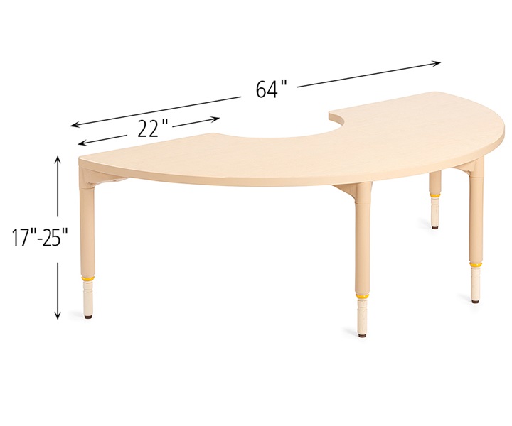 Dimensions of A835 Classroom Half Circle Table 64 with A934 Adjustable Leg for Table, Medium, 4pack