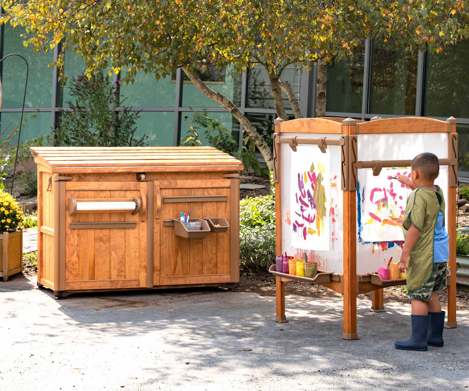 Art shed outdoors by easel