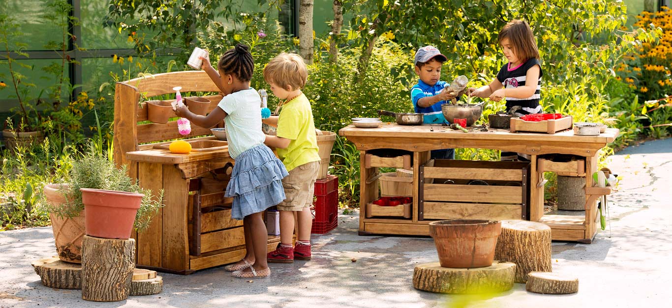 Children playing with mud kitchen