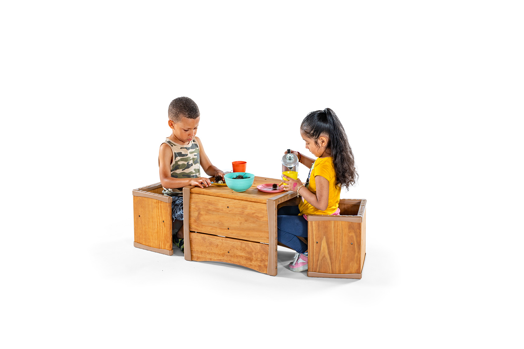 kids at cube set on white background