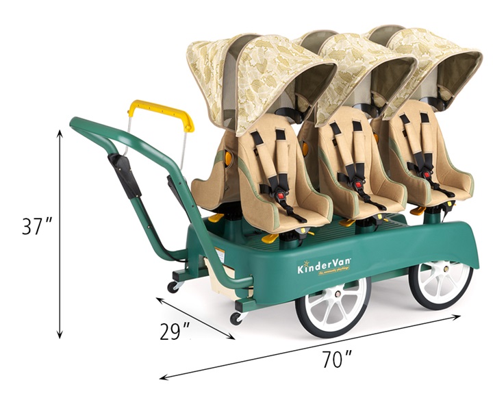 Dimensions of G646 KinderVan daycare stroller for 6 with Canopies