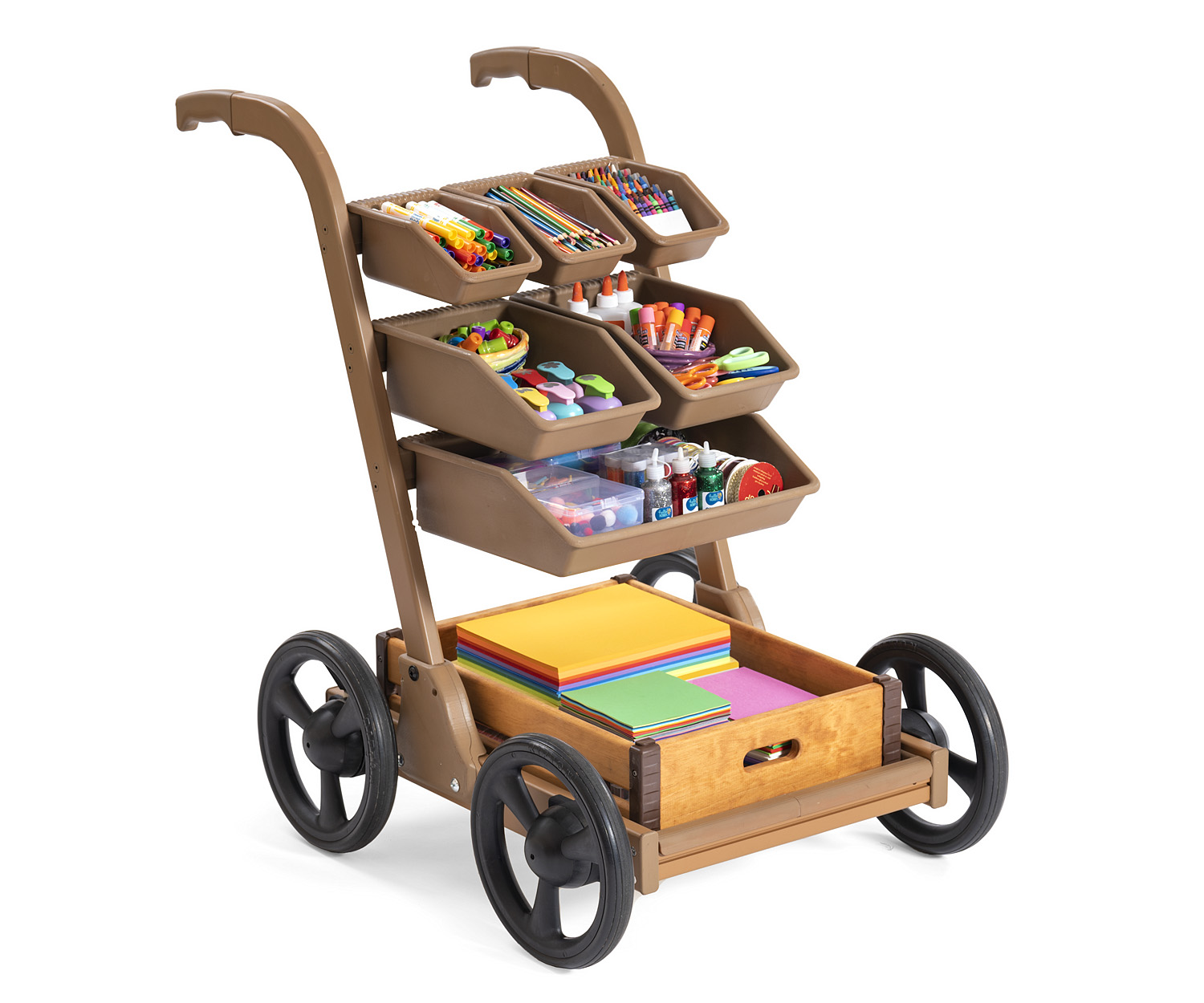 Outdoor art cart filled with craft supplies