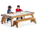 preschool boys working at outdoor art table, white background