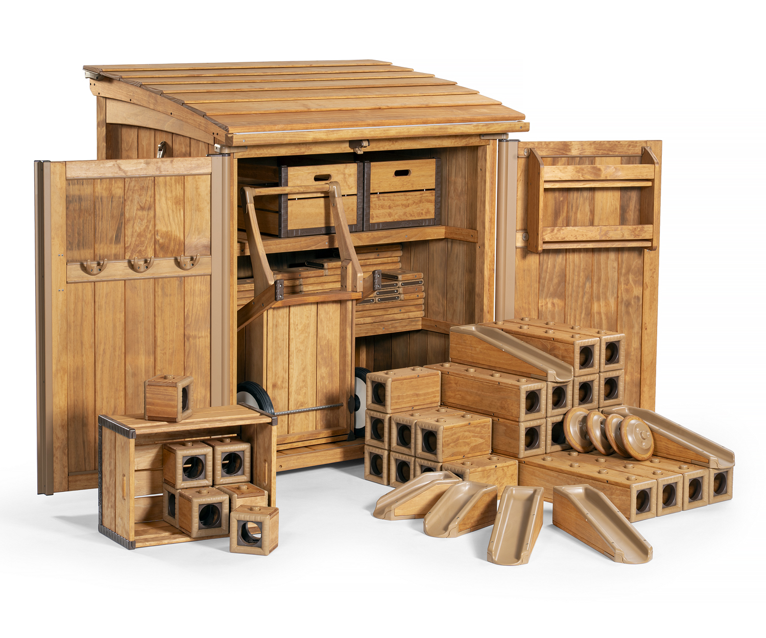 Outdoor wooden store building blocks