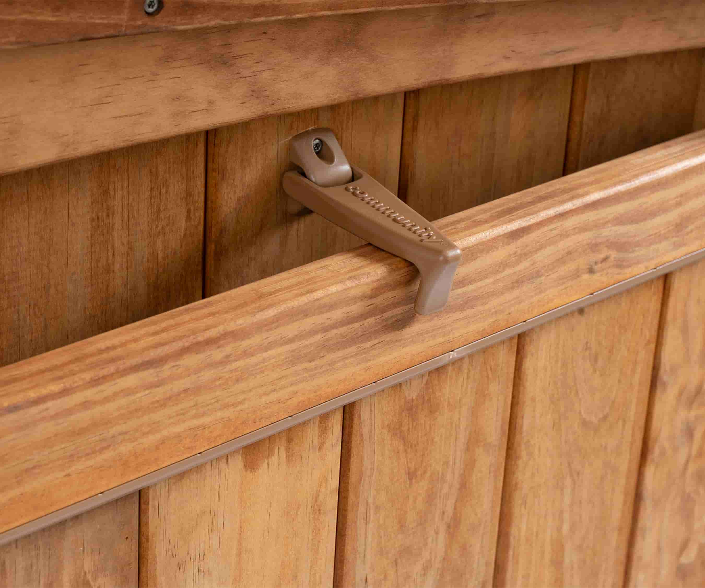 Detail of latch holding Outlast Shed door open