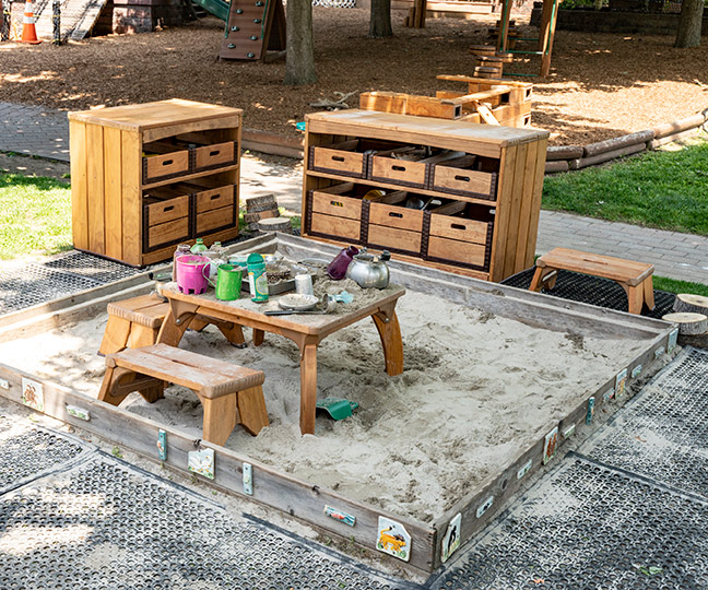sandbox storage shelf outdoors