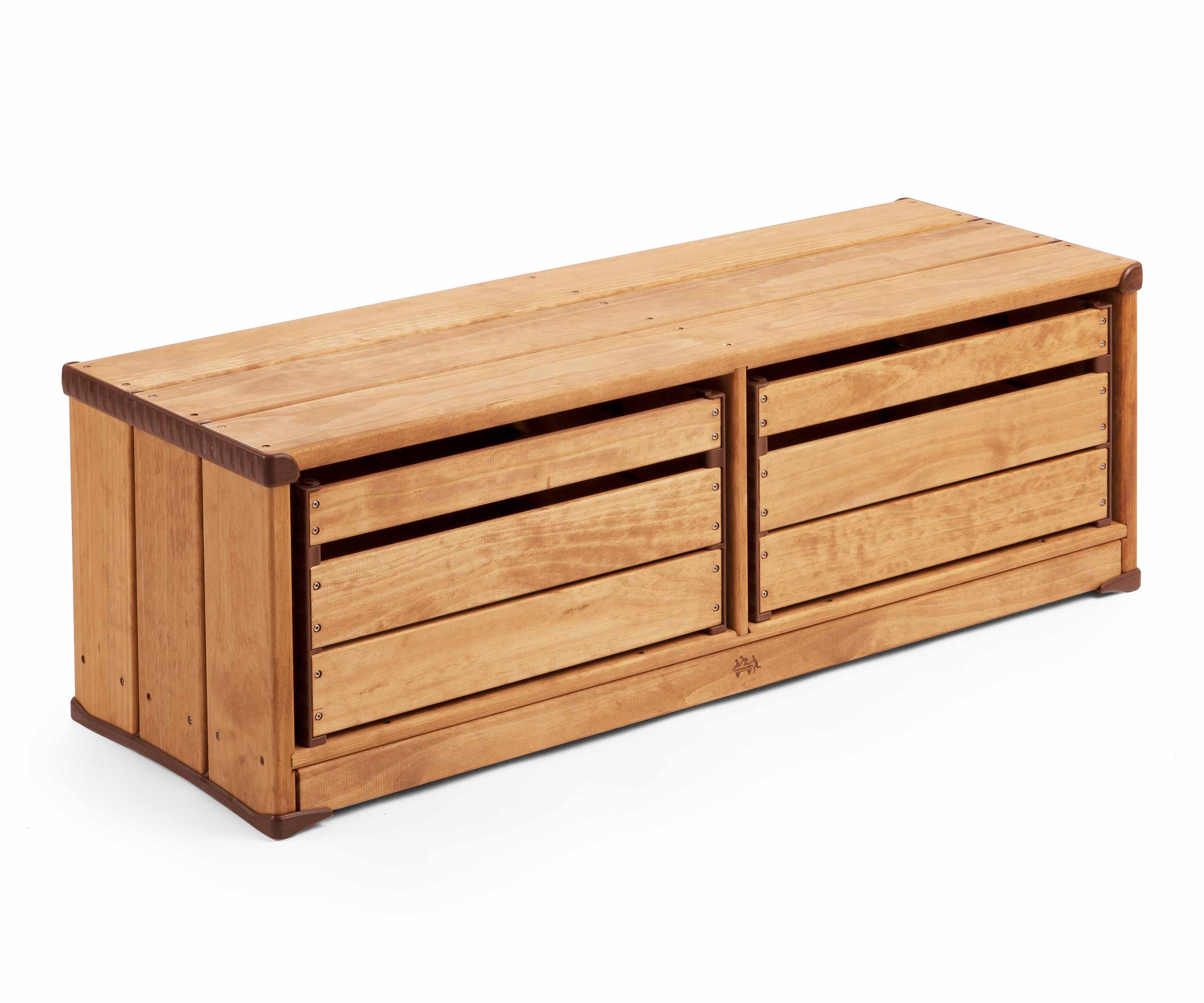 storage bench with 2 crates on white background