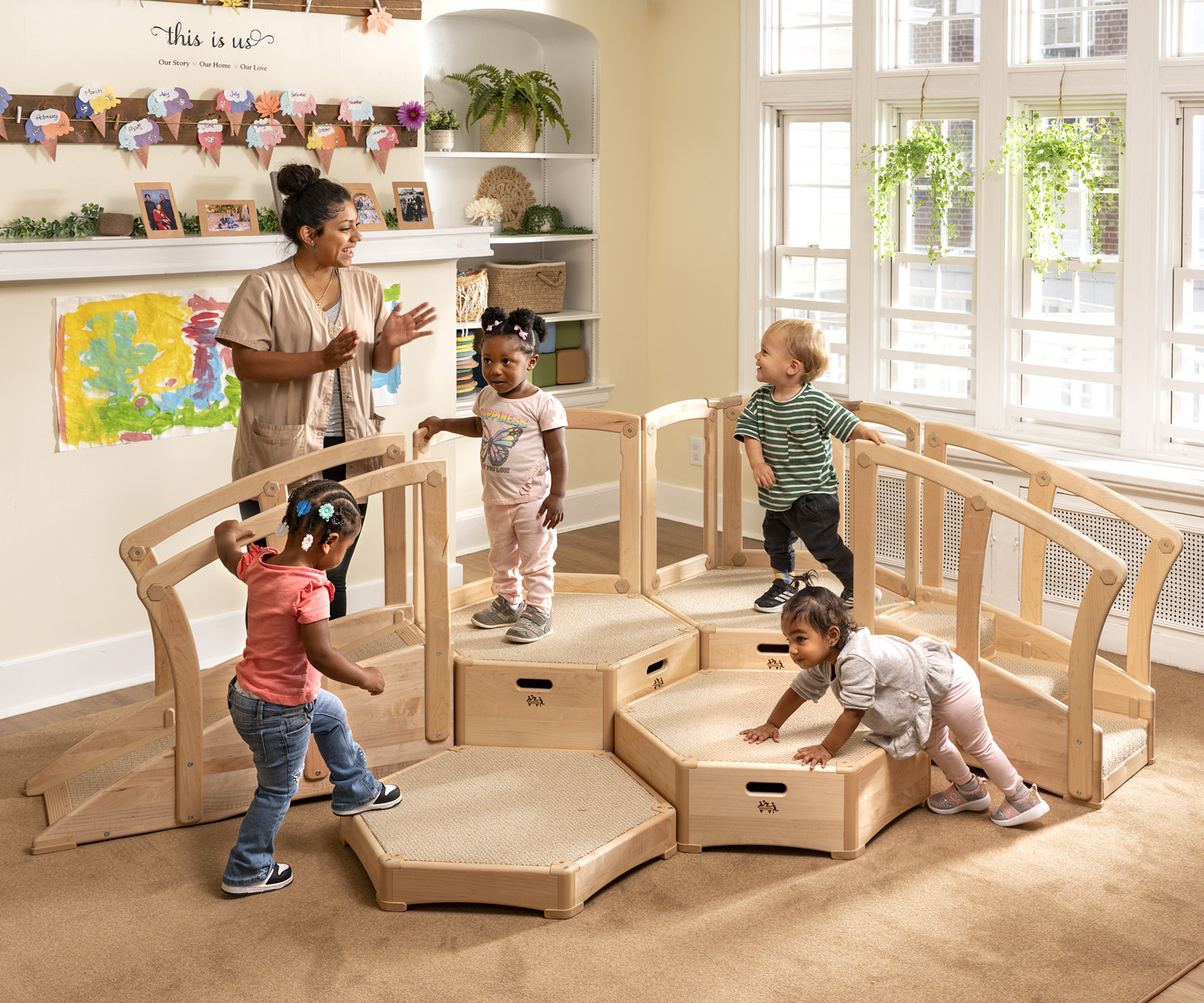 Children climbing on the Toddler Climber Large Corner Set